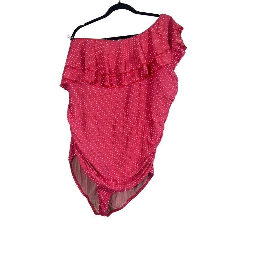 Cacique One Piece Polka Dot Swim 22 Pink Ruffle Beach Euro Summer Feminine Retro
